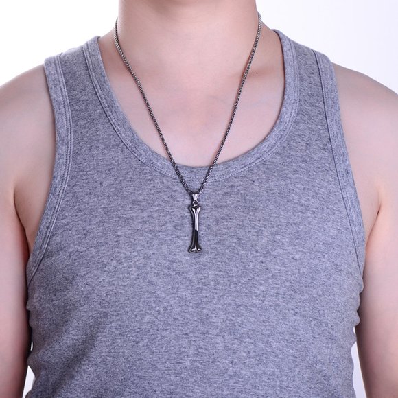 ❤️Fashion stainless steel dog bone skeleton pendant necklace for men, N90201P229 - Picture 7 of 8